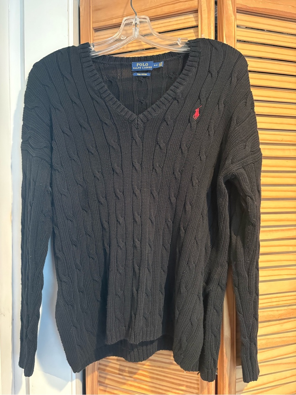 Polo Ralph Lauren women’s Cable-Knit V-Neck Sweater Black Preppy Capsule Classic